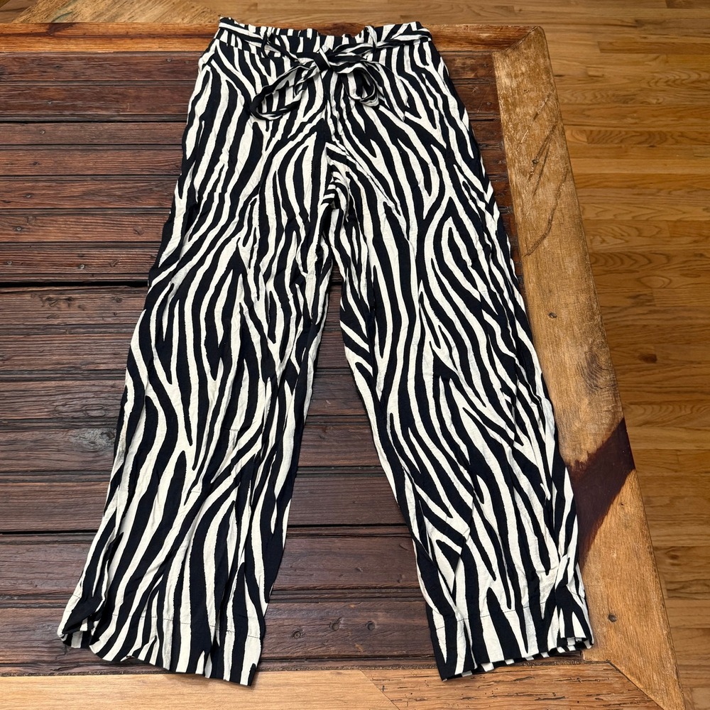 Philosophy Republic Clothing Zebra Print Wide Leg Pants Black White Medium